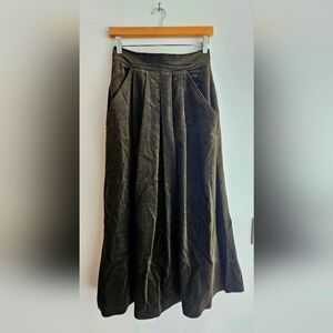 Velvet moss green long skirt, size 8, made in Ireland, 36" long, high waist 28"
